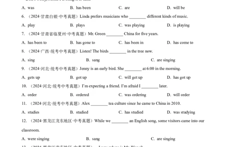 专题09动词的时态（全国通用）（原卷版）_中考复习资料_语数英物化_3英语中考复习_2026年中考复习（更新中）_好题汇编三年（2023-2025）中考英语真题分类汇编（全国通用）