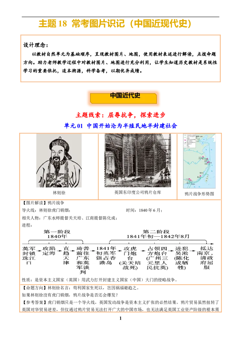 主题18常考图片识记(中国近现代史)(图片解读+命题方向+参考答案)_中考历史资料合集_中考历史专题复习讲义资料（可下载打印）