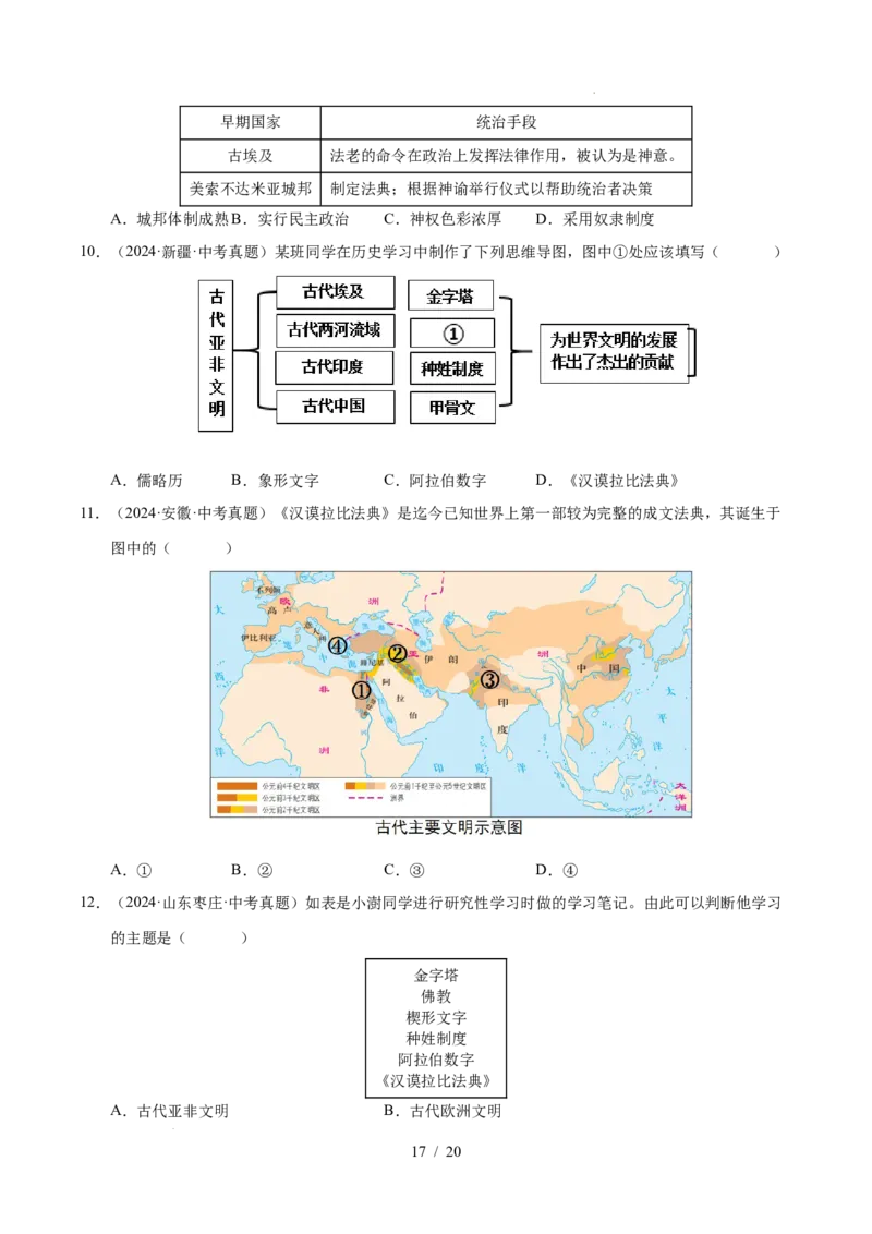 专题22古代亚非文明（练习）（原卷版）_中考历史资料合集_2026中考历史一轮复习课件_一轮练习
