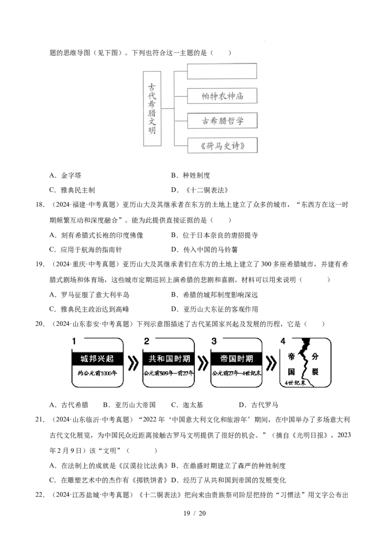 专题22古代亚非文明（练习）（原卷版）_中考历史资料合集_2026中考历史一轮复习课件_一轮练习