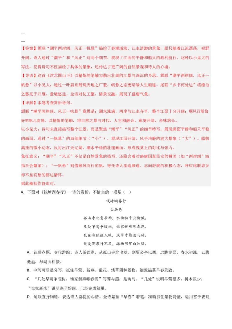 专题08：古诗词鉴赏之诗句赏析(练习）解析版_中考复习资料_语数英物化_1语文中考复习_2026年中考复习（更新中）_备战2026年中考语文一轮复习之古诗文专题（全国通用）