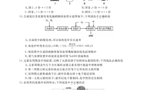 高一强基3月联考卷--化学_2025年04月试卷_0412浙江省强基联盟2024-2025学年高一下学期3月月考_浙江省强基联盟2024-2025学年高一下学期3月月考化学试题扫描版含解析