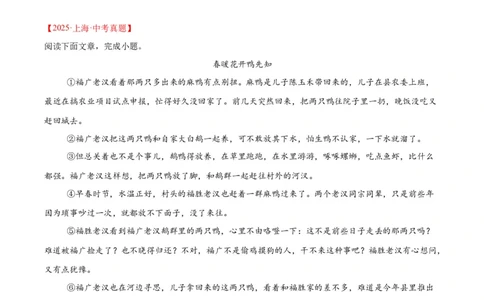 专题18小说阅读（二）（全国通用）（原卷版）_中考复习资料_语数英物化_1语文中考复习_2026年中考复习（更新中）_好题汇编三年（2023-2025）中考语文真题分类汇编（全国通用）