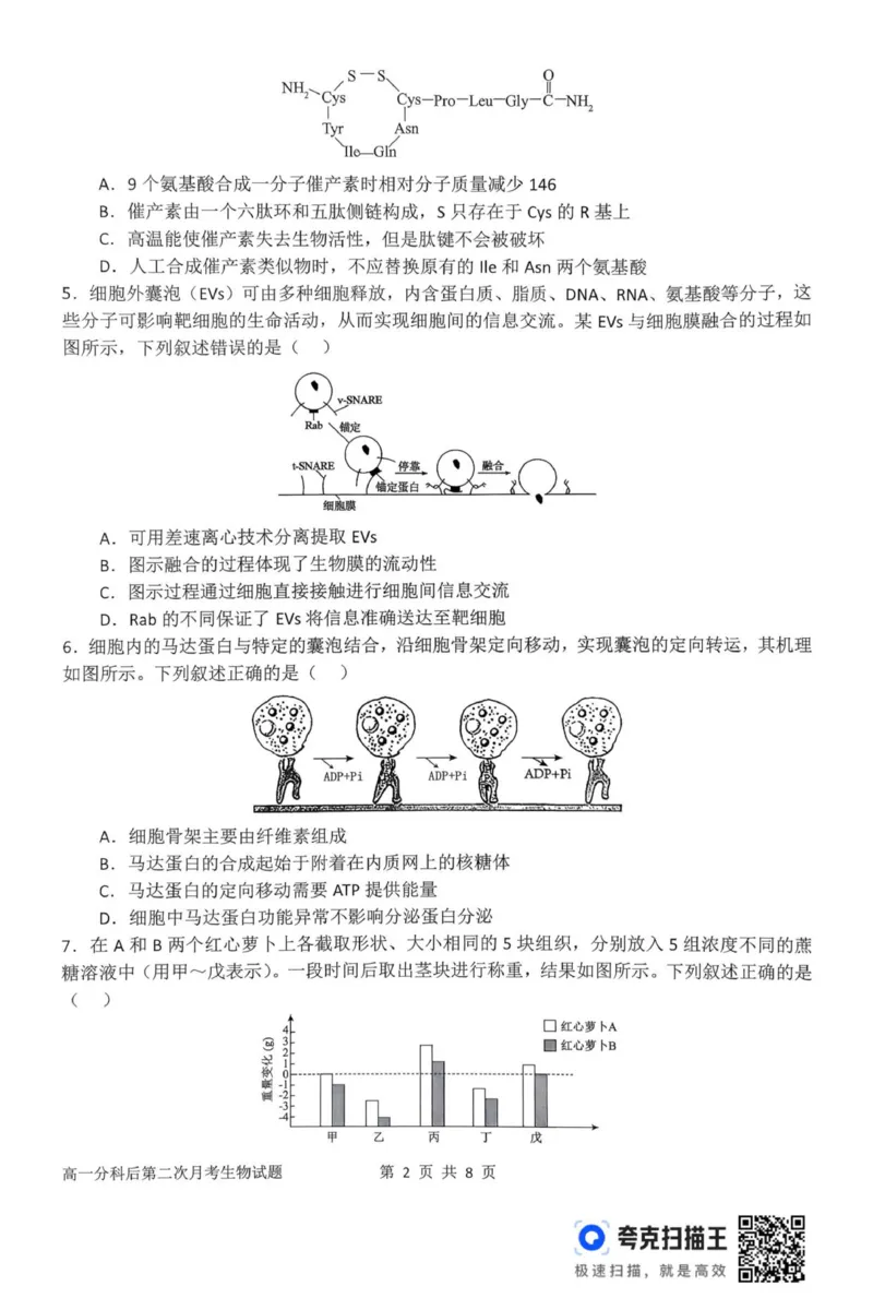 高一月考二生物试题_2026年01月高一试卷_260116河南省南阳市第一中学校2025-2026学年高一上学期分科后第二次月考