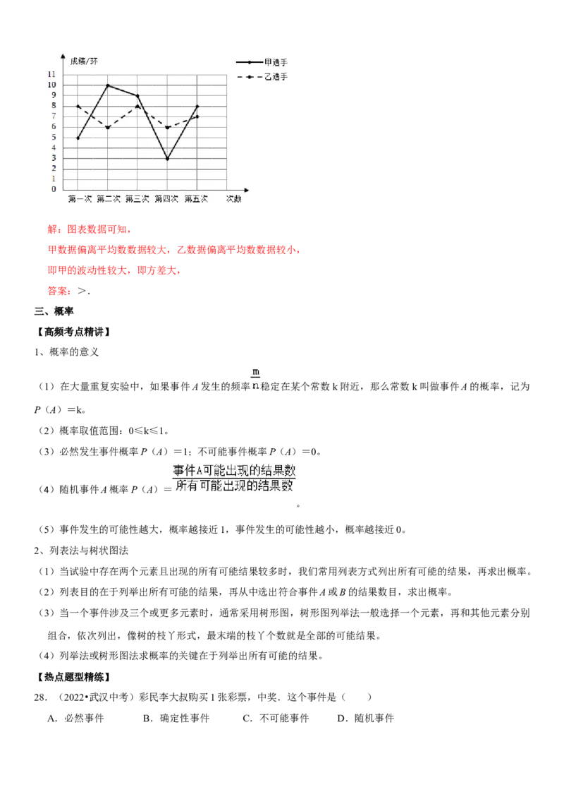 专题28统计与概率（解析版）-2023年中考数学一轮复习高频考点精讲精练（全国通用）_中考复习资料_语数英物化_2数学中考复习_2023年中考复习资料_一轮复习