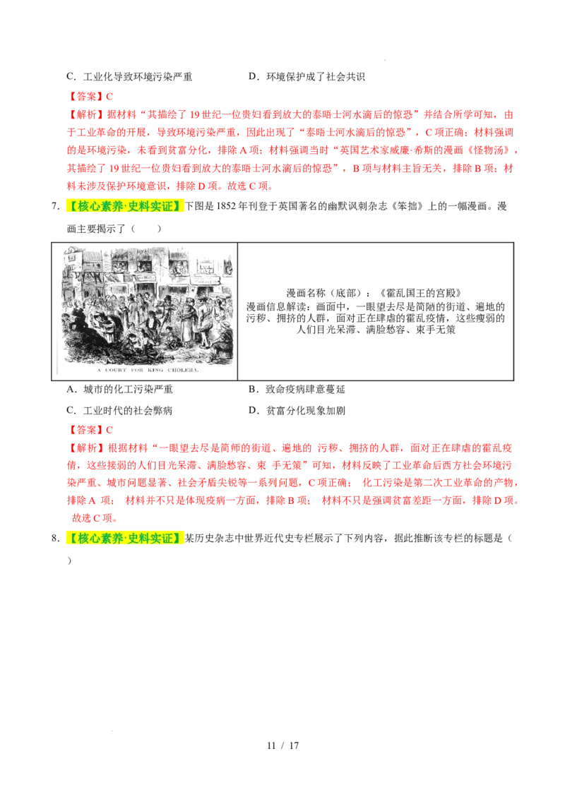 专题28第二次工业革命和近代科学文化（练习）（解析版）_中考历史资料合集_2026中考历史一轮复习课件_一轮练习
