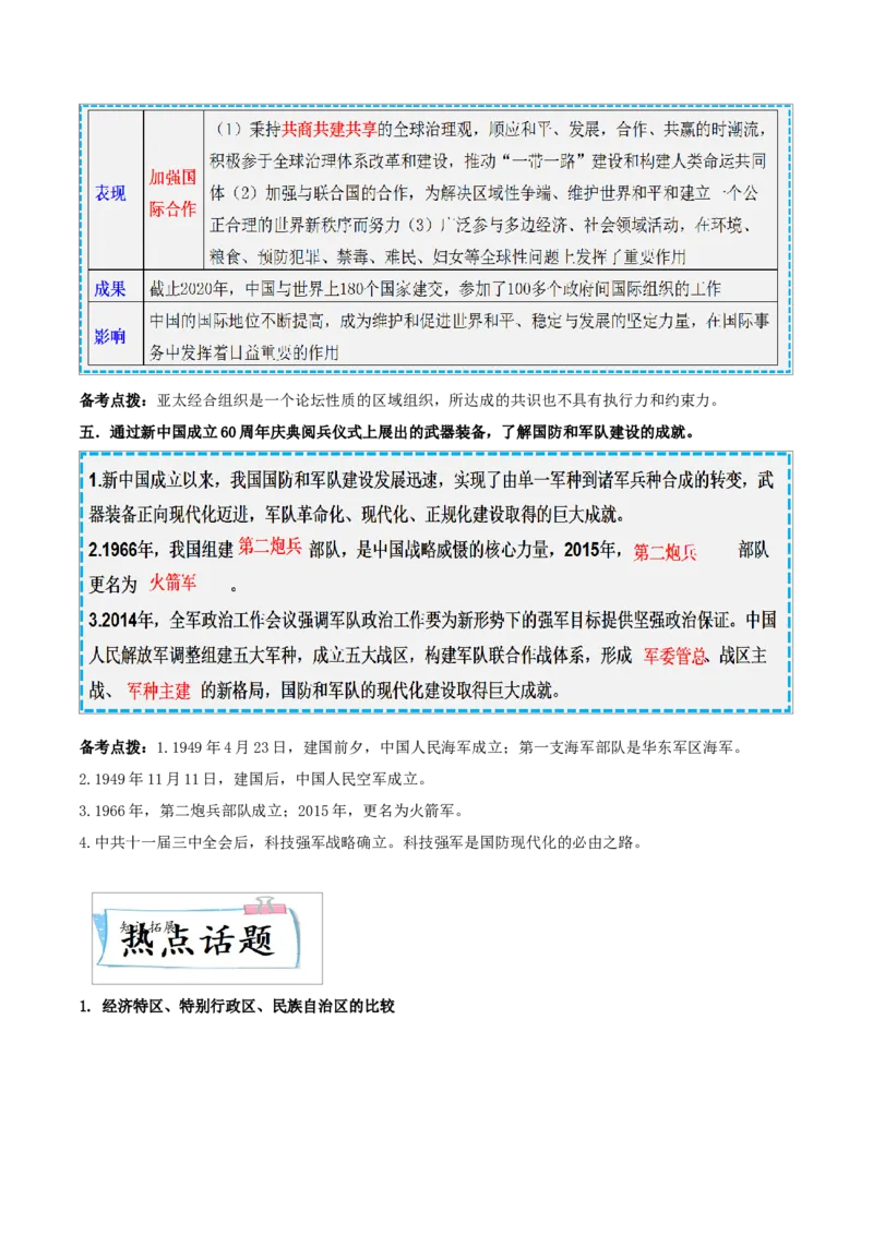 重难点11民族团结与祖国统一、国防建设与外交成就（原卷版）_8历史中考复习_2023年中考复习资料_专项复习_冲刺中考2023年历史时事热点抢分集训+重难点抢分攻略