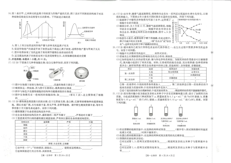 高一生物_2025年10月高一试卷_251015金太阳&middot;江西省2025-2026学期高一上学期10月联考（26-42A）（全）_金太阳&middot;江西省2025-2026学期高一上学期10月联考生物试题含答案