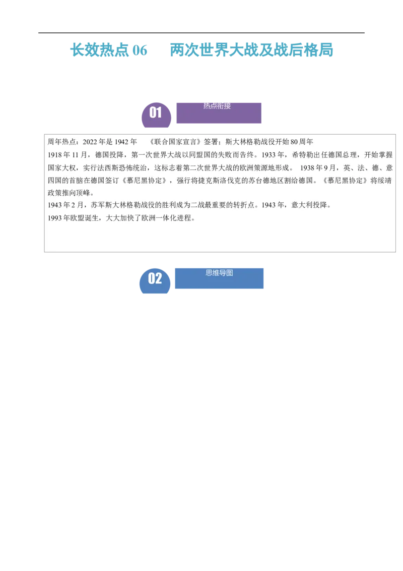 长效热点06两次世界大战及战后格局（原卷版）_中考历史资料合集_中考历史八大长效热点_长效热点06两次世界大战及战后格局-中考之历史长效热点复习全攻略