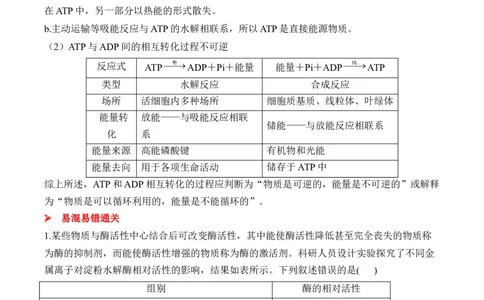 （4）酶与ATP&mdash;&mdash;2025届高考生物二轮复习易错重难提升（含解析）_2025年新高考资料_二轮复习_2025届高考生物二轮复习易错重难提升（含解析）