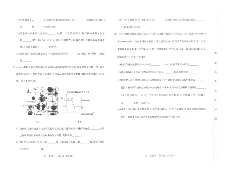 高一生物太原市2025-2026学年高一年级第一学期期末学业诊断-生物学_2026年02月高一试卷_260207山西省太原市2025-2026学年高一上学期期末学业诊断（全）