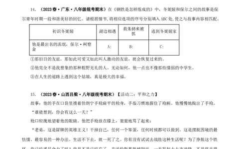 专题08《钢铁是怎样炼成的》真题精练（单一题）（原卷版）－备战2024年中考语文名著阅读知识（考点）梳理+真题演练_中考复习资料_语数英物化_1语文中考复习_2024年中考资料