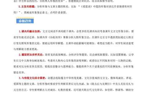专题06：文言文阅读之形象分析(讲义）原卷版_中考复习资料_语数英物化_1语文中考复习_2026年中考复习（更新中）_备战2026年中考语文一轮复习之古诗文专题（全国通用）