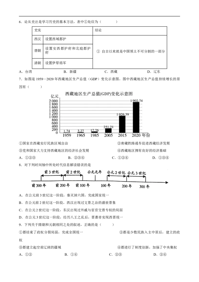长效热点03民族团结与国家统一（原卷版）_中考历史资料合集_中考历史八大长效热点_长效热点03民族团结与国家统一-中考之历史长效热点复习全攻略