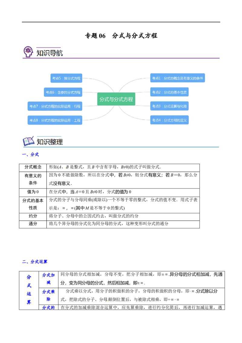 专题06分式与分式方程考点精讲（原卷版）_中考复习资料_语数英物化_2数学中考复习_2023年中考复习资料_专项复习_中考高分导航备战2023年中考数学考点总复习（全国通用）