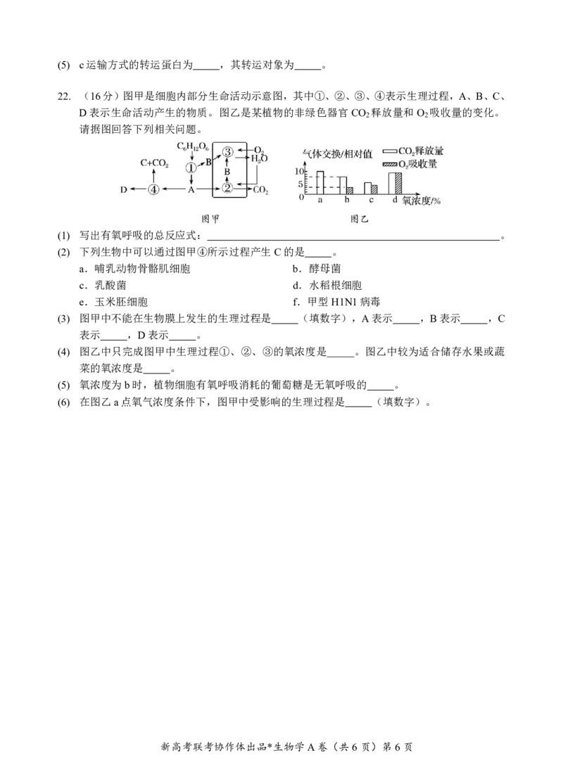 高一生物A卷试题_2024年12月试卷_1225湖北省新高考联考协作体2024-2025学年高一上学期12月联考_湖北省新高考联考协作体2024-2025学年高一上学期12月联考生物试卷含答案