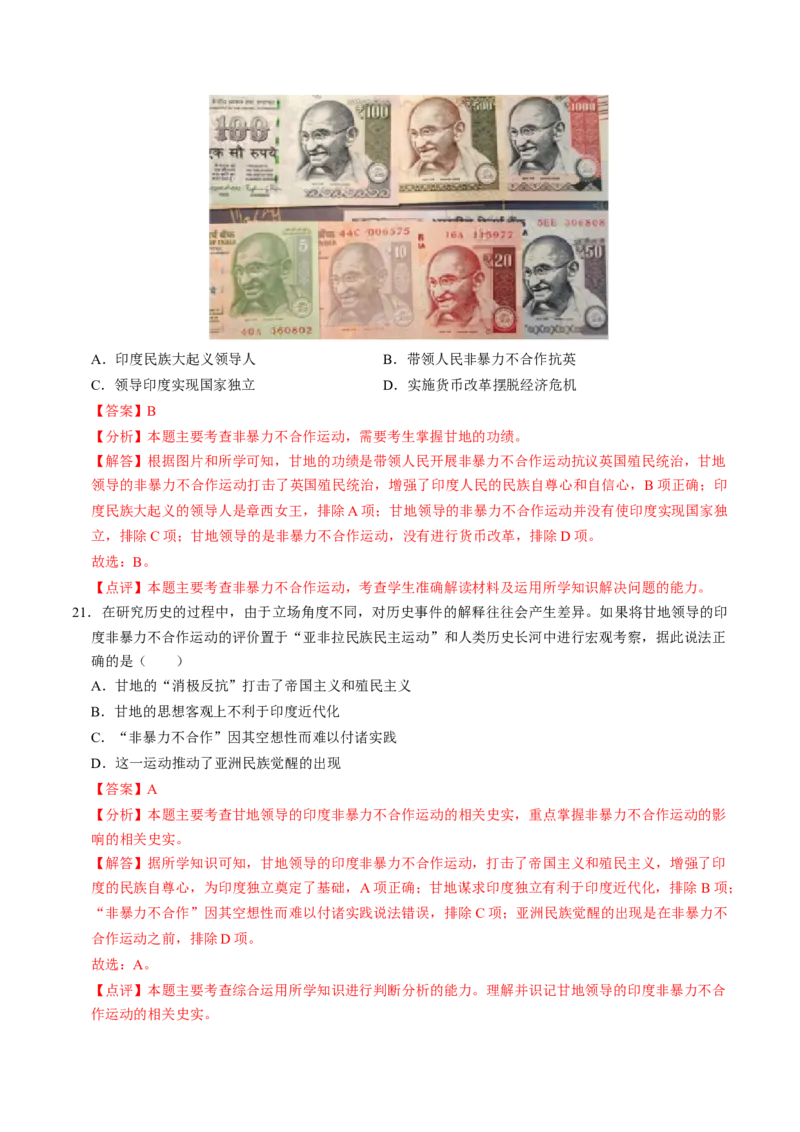 专题06中外历史上的侵略与反抗（测试）（解析版）_中考历史资料合集_中考历史二轮复习资料（全国通用）_配套测试