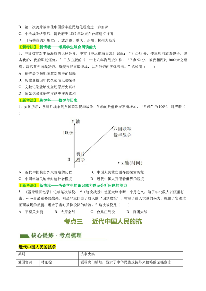专题06中外历史上的侵略与反抗（讲练）（原卷版）_中考历史资料合集_中考历史二轮复习资料（全国通用）_配套讲练