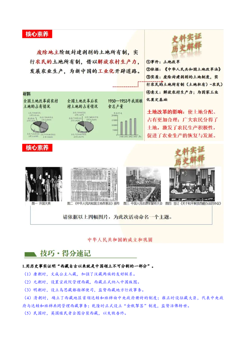 （讲义）专题13中华人民共和国的成立和巩固（原卷版）_8历史中考复习_2024年中考复习资料_一轮复习资料_完课件+讲义+练习2024年中考历史一轮复习讲练测（全国通用）