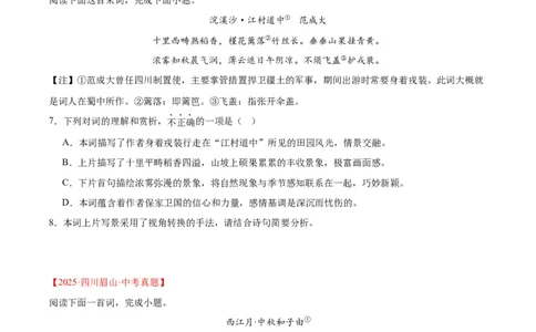 专题12诗词鉴赏（全国通用）（原卷版）_中考复习资料_语数英物化_1语文中考复习_2026年中考复习（更新中）_好题汇编三年（2023-2025）中考语文真题分类汇编（全国通用）