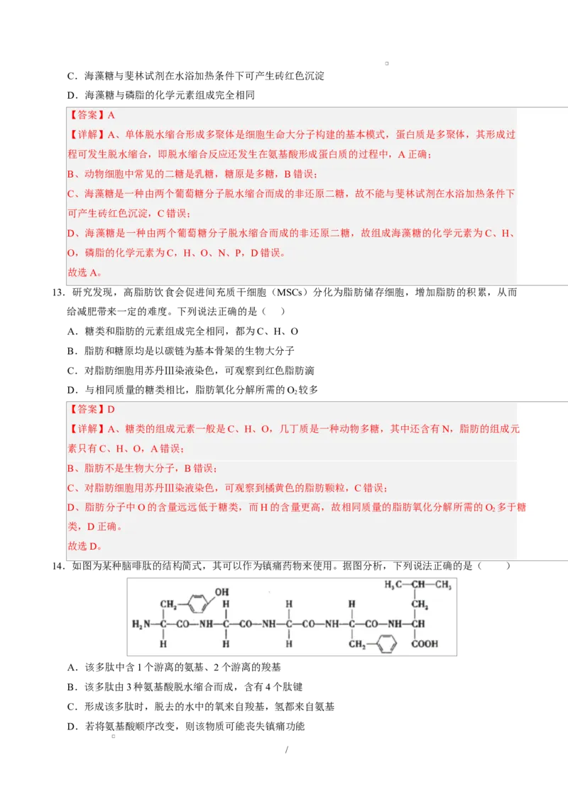 高一生物上学期第一次月考02（全解全析）（人教版2019）_2025年10月高一试卷_2510032025-2026学年高一生物上学期第一次月考