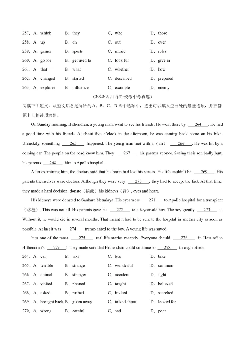 专题15完形填空考点1人物故事类（全国通用）（原卷版）_中考复习资料_语数英物化_3英语中考复习_2026年中考复习（更新中）
