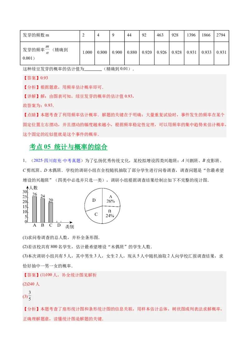 专题24概率（全国通用）（解析版）_中考复习资料_语数英物化_2数学中考复习_2026年中考复习（更新中）_好题汇编三年（2023-2025）中考数学真题分类汇编（全国通用）