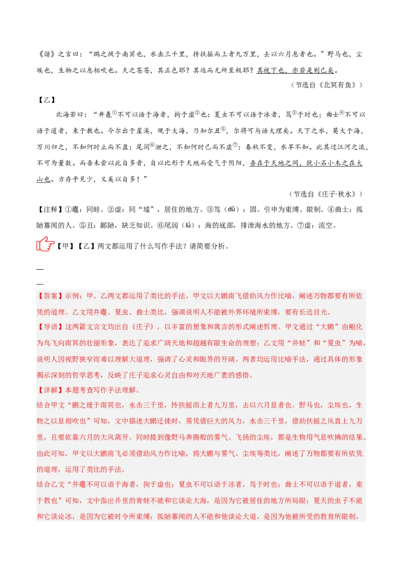 专题11：文言文阅读之写作手法(练习）解析版_中考复习资料_语数英物化_1语文中考复习_2026年中考复习（更新中）_备战2026年中考语文一轮复习之古诗文专题（全国通用）