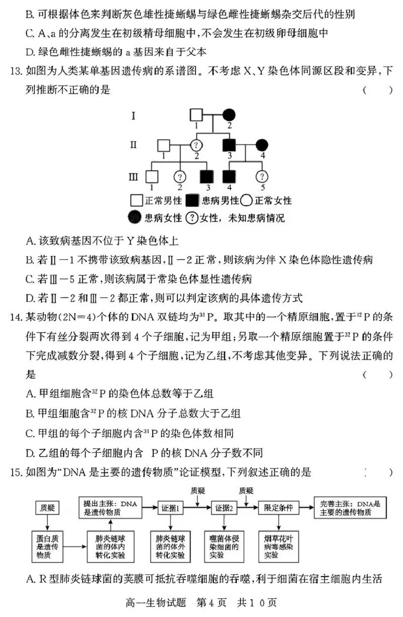 （教研室提供）山东省济宁市兖州区2024-2025学年高一下学期期中考试生物试题_2025年05月试卷_0529山东省济宁市兖州区2024-2025学年高一下学期期中考试