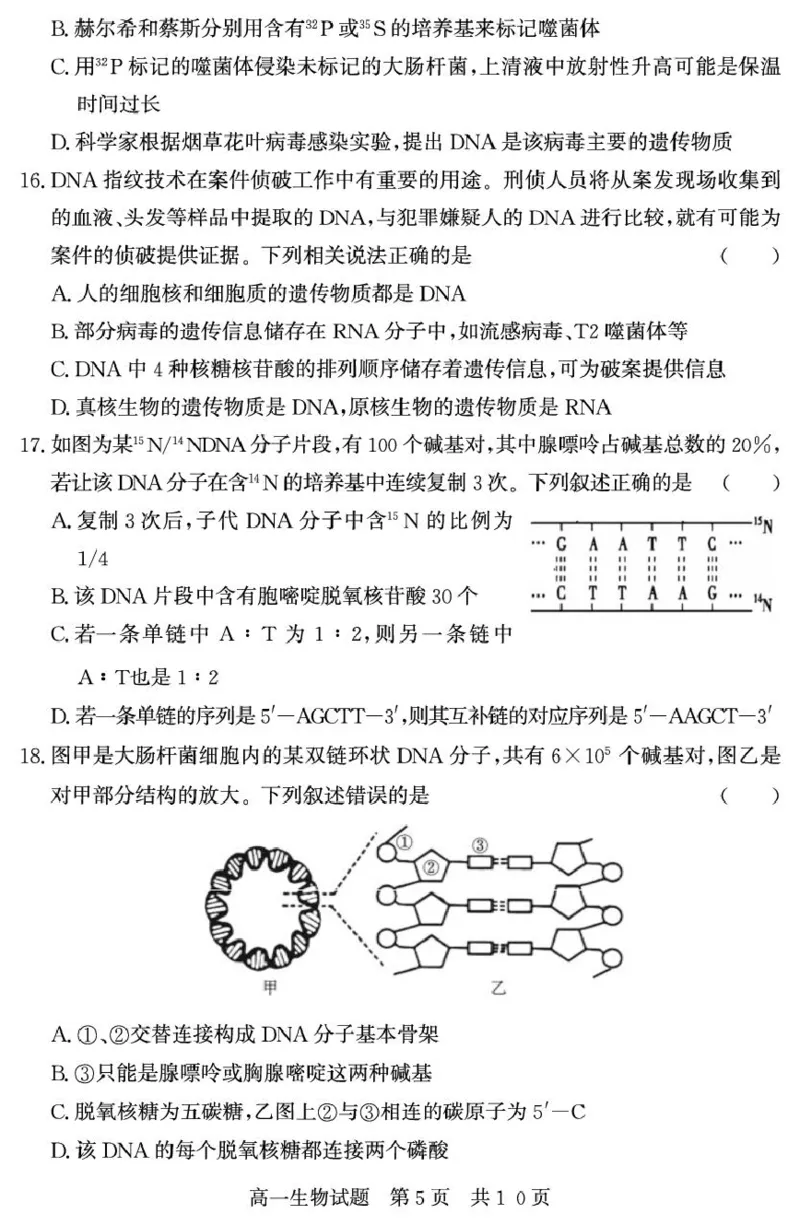 （教研室提供）山东省济宁市兖州区2024-2025学年高一下学期期中考试生物试题_2025年05月试卷_0529山东省济宁市兖州区2024-2025学年高一下学期期中考试