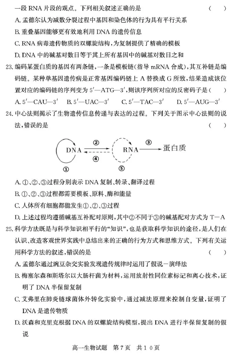 （教研室提供）山东省济宁市兖州区2024-2025学年高一下学期期中考试生物试题_2025年05月试卷_0529山东省济宁市兖州区2024-2025学年高一下学期期中考试