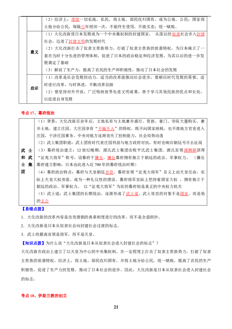 主题11古代世界(历史时空+热词背诵+考点梳理+素养导向+命题预测)_中考历史资料合集_中考历史专题复习讲义资料（可下载打印）