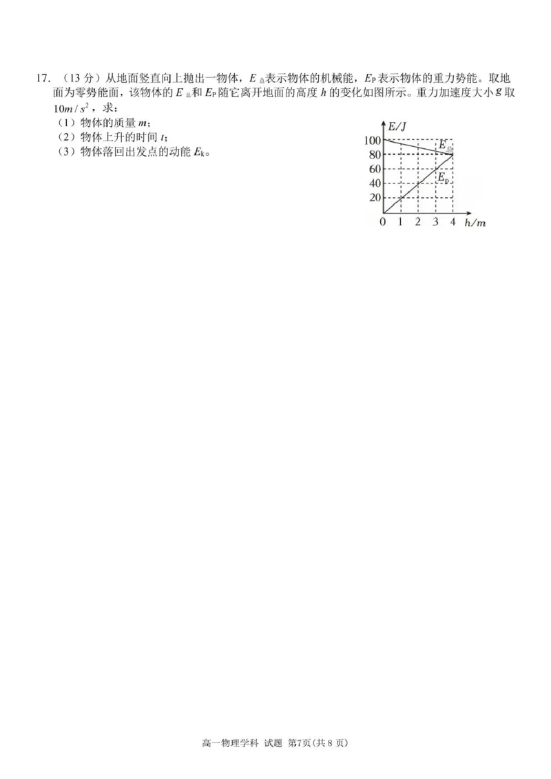 高一物理试题_2025年05月试卷_0521浙江省浙东北县域名校发展联盟（ZDB）2024-2025学年高一下学期4月期中考试