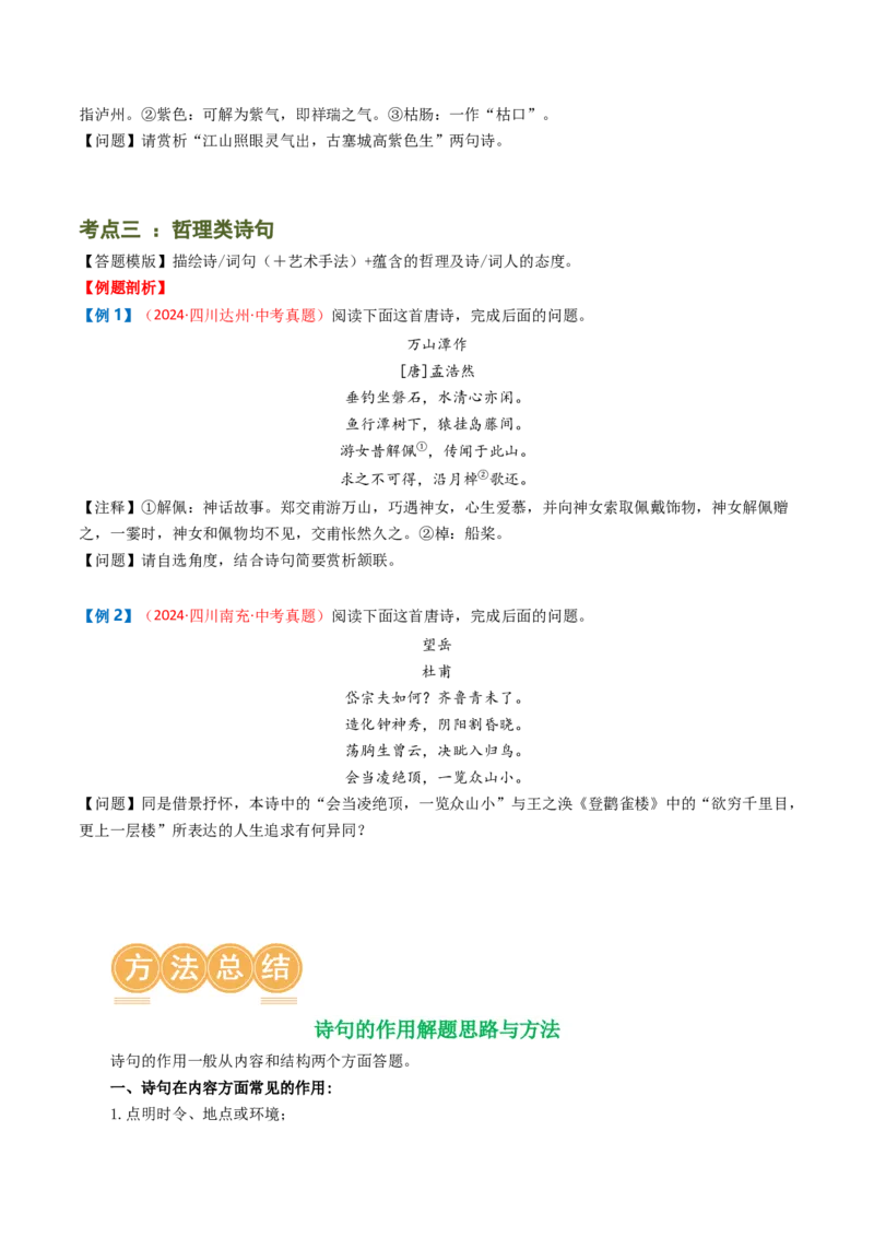 专题09：古诗词鉴赏之诗句赏析-备战2025年中考语文一轮复习古代诗歌阅读（全国通用）原卷版_中考复习资料_语数英物化_1语文中考复习_2025年中考资料