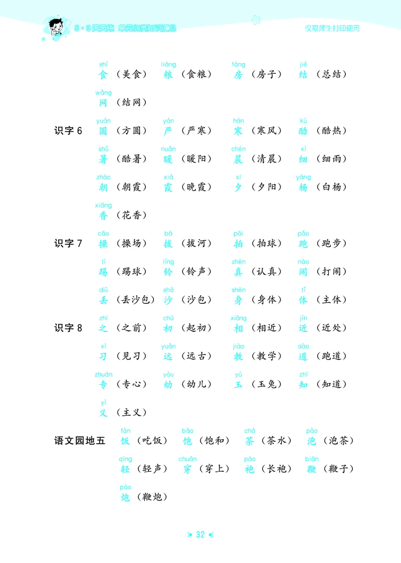26春53天天练一下人教语文增值资源《单元归类知识汇总》_2026春人教语文53单元知识归纳总结