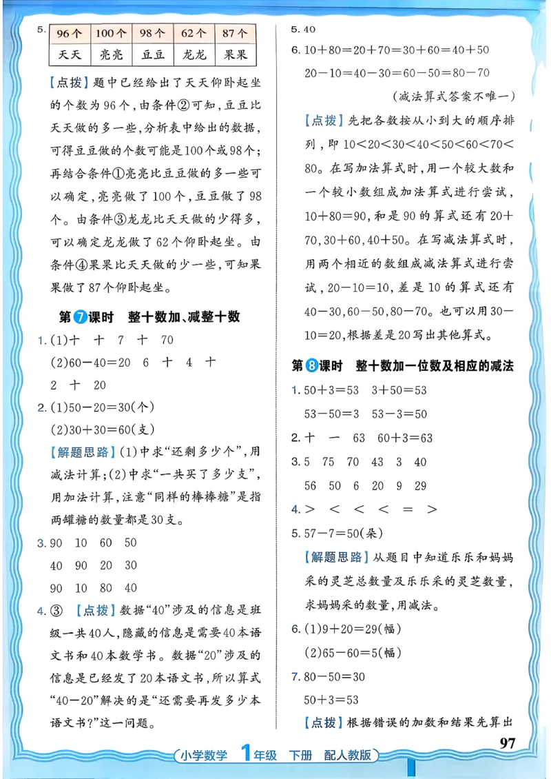2026春人教版1年级下册王朝霞活页同步练习册_2026春小学教辅大合集_8-26春《王朝霞》系列_02.2026春WZX活页同步练习册_26春数学人教