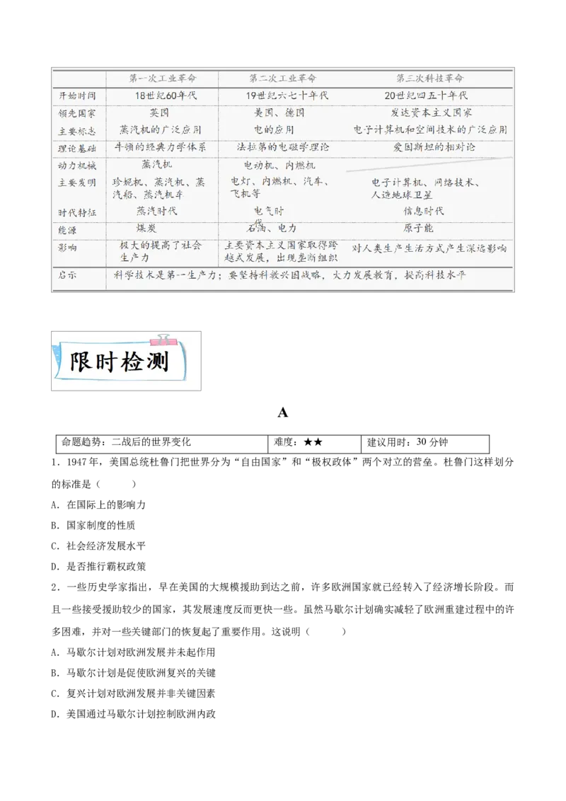 重难点17二战后的世界变化与走向和平发展的世界（原卷版）_8历史中考复习_2023年中考复习资料_专项复习_冲刺中考2023年历史时事热点抢分集训+重难点抢分攻略