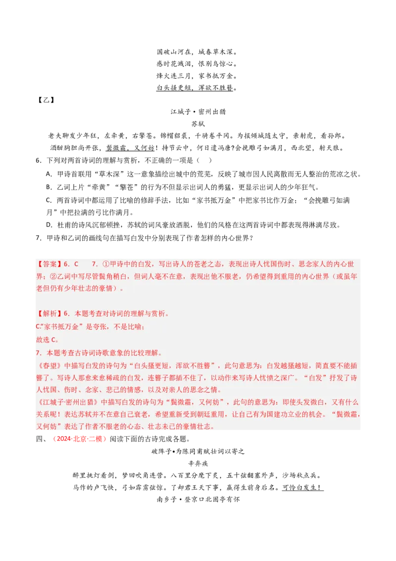 专题28：九下古诗词对比阅读精练-备战2025年中考语文一轮复习古代诗歌阅读（全国通用）解析版_中考复习资料_语数英物化_1语文中考复习_2025年中考资料