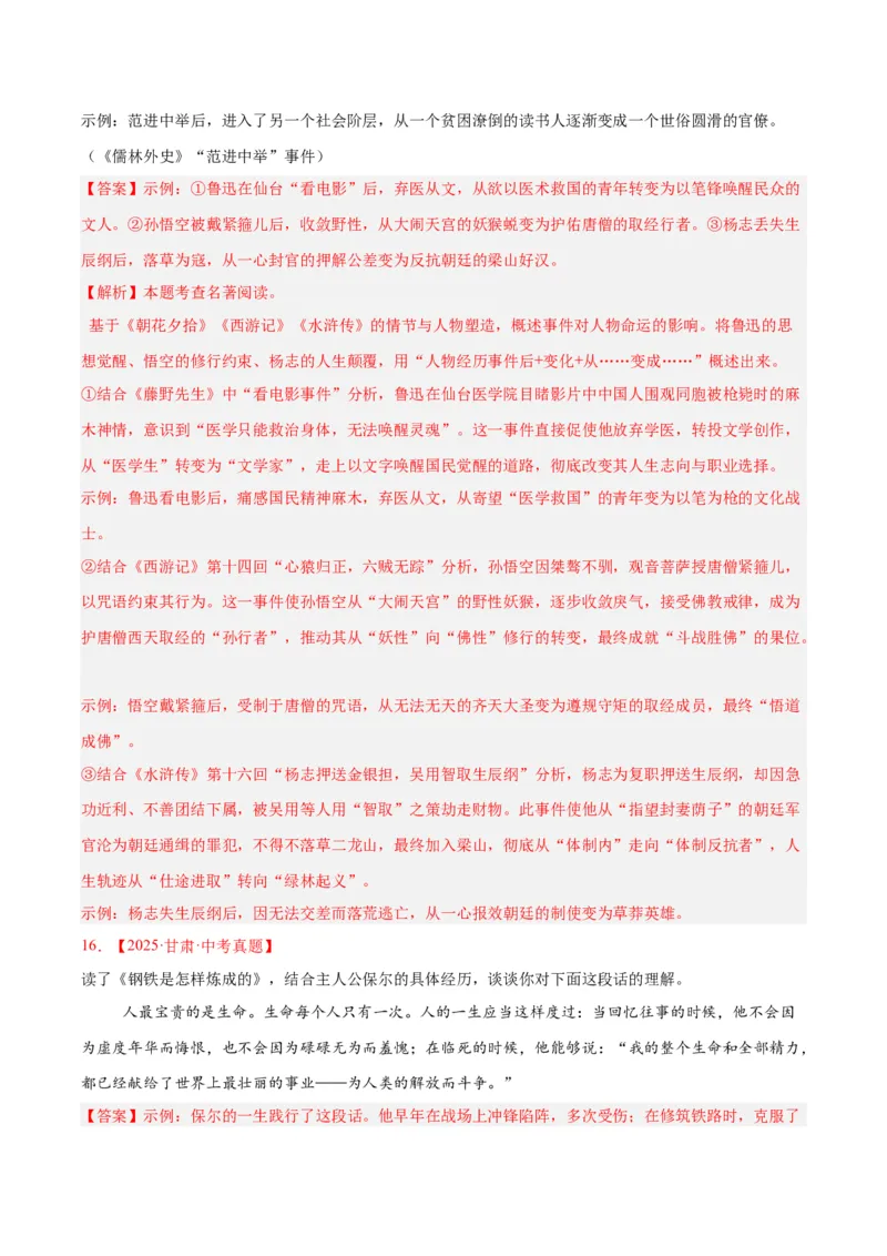 专题09名著导读（全国通用）（解析版）_中考复习资料_语数英物化_1语文中考复习_2026年中考复习（更新中）_好题汇编三年（2023-2025）中考语文真题分类汇编（全国通用）