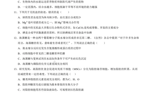 高一生物上学期第一次月考02测试范围：必修1第1章-第2章第4节（考试版）（人教版2019）_2025年10月高一试卷_2510032025-2026学年高一生物上学期第一次月考