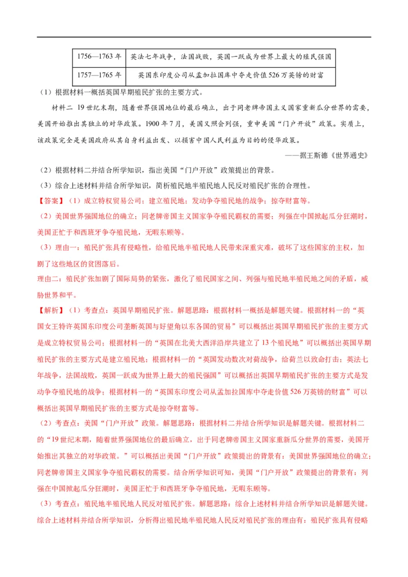 （练习）专题23殖民地人民的反抗与资本主义制度的扩展（解析版）_中考历史资料合集_中考历史一轮复习讲义_配套练习（原卷版+解析版）_教师版（含答案解析）