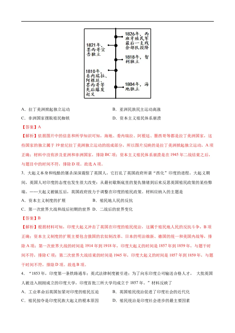 （练习）专题23殖民地人民的反抗与资本主义制度的扩展（解析版）_中考历史资料合集_中考历史一轮复习讲义_配套练习（原卷版+解析版）_教师版（含答案解析）