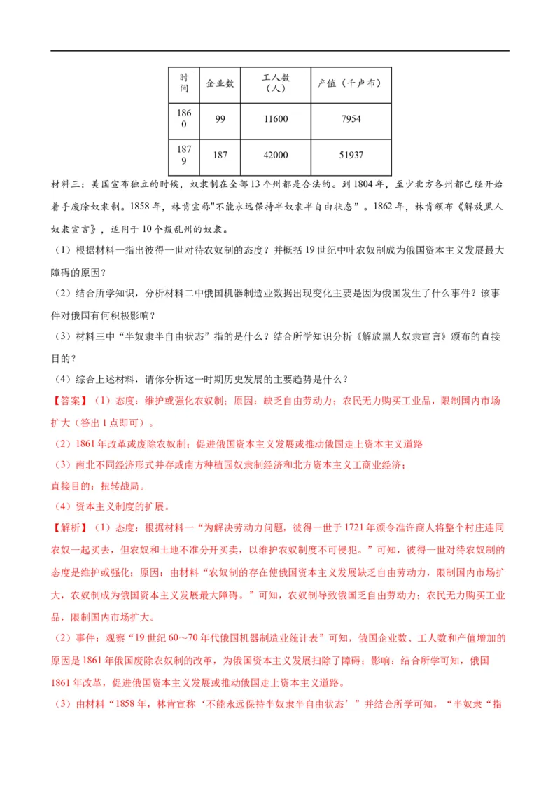 （练习）专题23殖民地人民的反抗与资本主义制度的扩展（解析版）_中考历史资料合集_中考历史一轮复习讲义_配套练习（原卷版+解析版）_教师版（含答案解析）