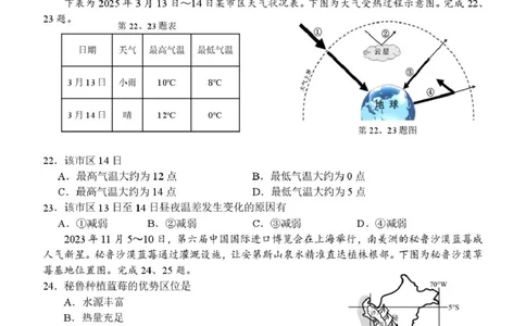 高一地理试卷_2025年05月试卷_0519浙江省浙里特色联盟2024-2025学年高一下学期4月期中联考_浙江省浙里特色联盟2024-2025学年高一下学期4月期中地理试题（PDF版，含答案）