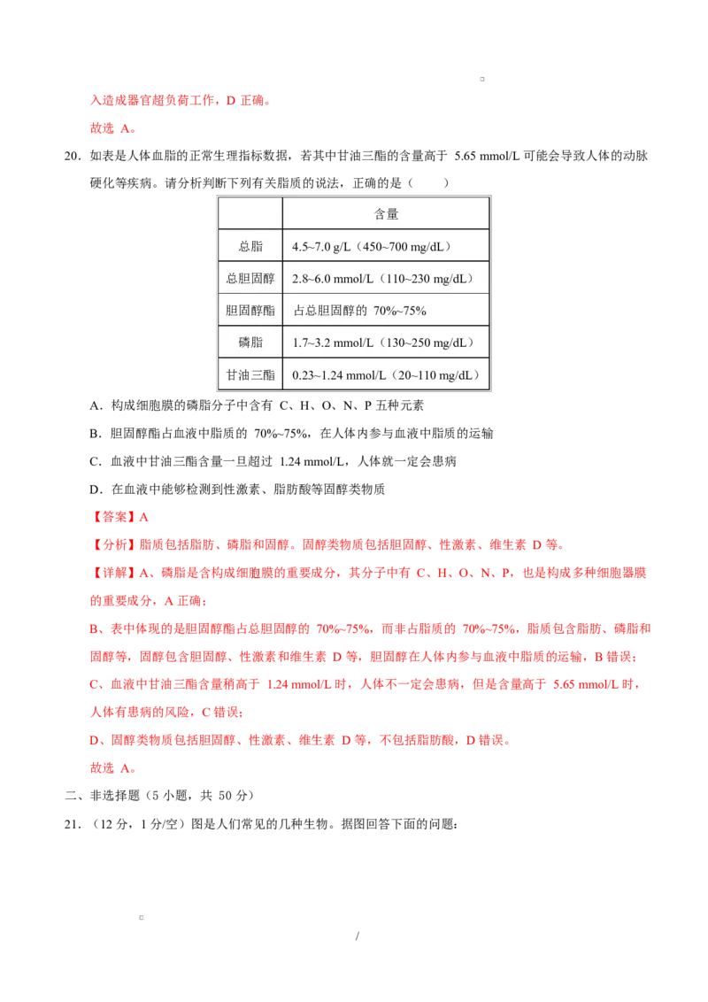 高一生物上学期第一次月考卷（四川专用）（全解全析）_2025年10月高一试卷_2510032025-2026学年高一生物上学期第一次月考
