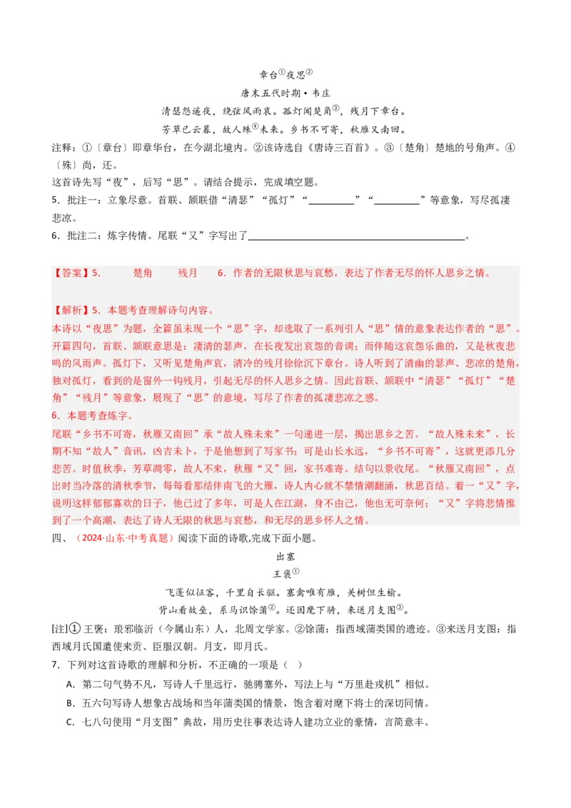 专题30：课外古诗词阅读精练-备战2025年中考语文一轮复习古代诗歌阅读（全国通用）解析版_中考复习资料_语数英物化_1语文中考复习_2025年中考资料