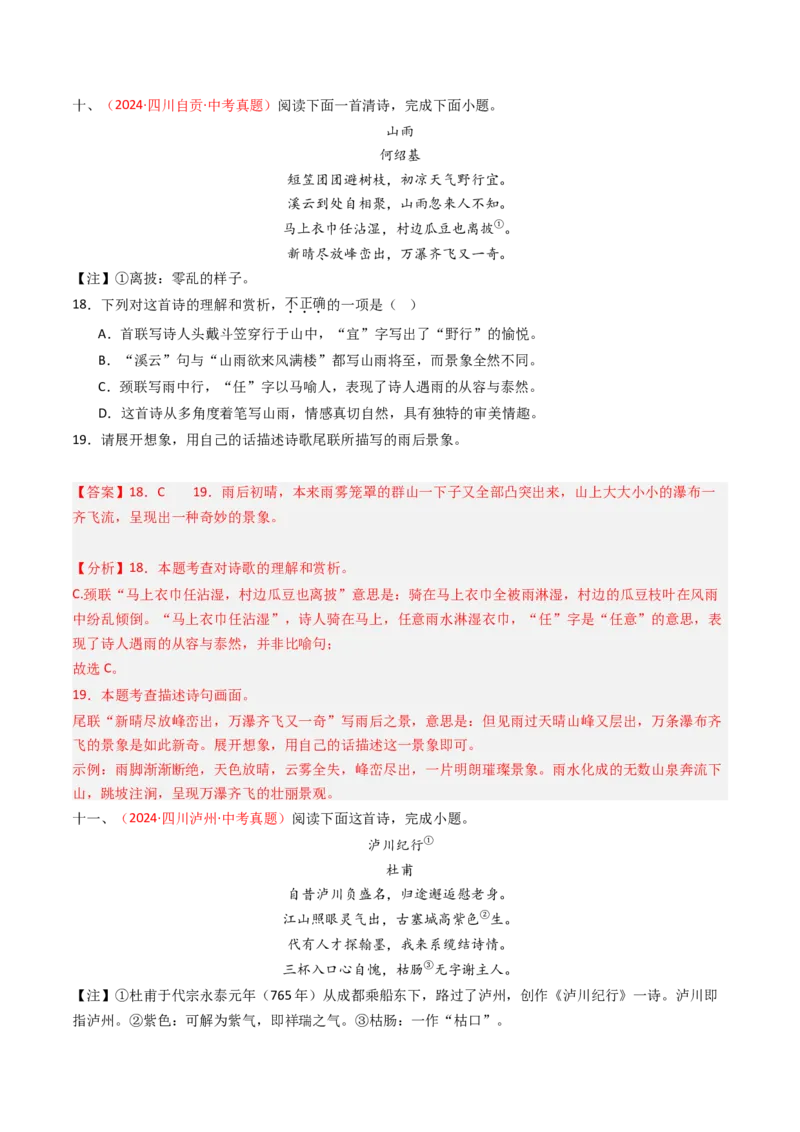 专题30：课外古诗词阅读精练-备战2025年中考语文一轮复习古代诗歌阅读（全国通用）解析版_中考复习资料_语数英物化_1语文中考复习_2025年中考资料