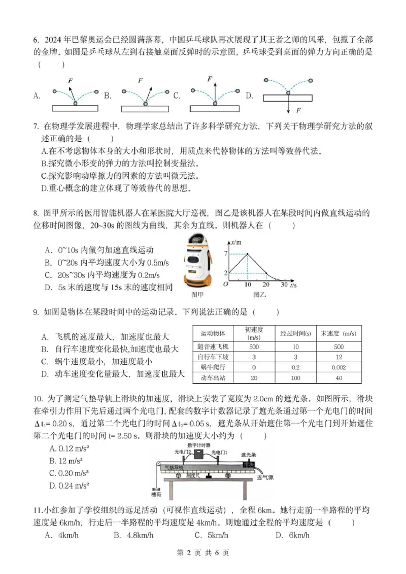 高一物理试题_2025年11月高一试卷_251126浙江省五湖联盟2025-2026学年高一上学期期中联考(全）_浙江省五湖联盟2025-2026学年高一上学期期中联考物理试题扫描版含答案