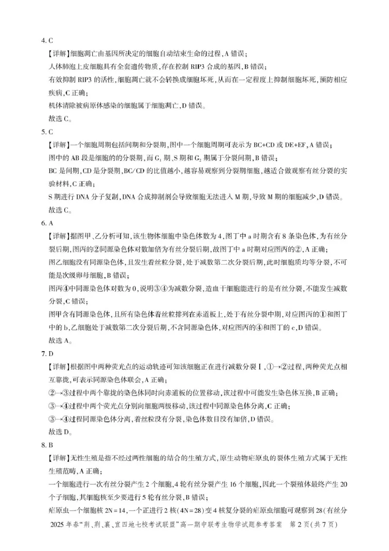 高一期中联考-生物答案_2025年05月试卷_0521湖北省&ldquo;荆、荆、襄、宜四地七校考试联盟&rdquo;2024-2025学年高一下学期期中联考