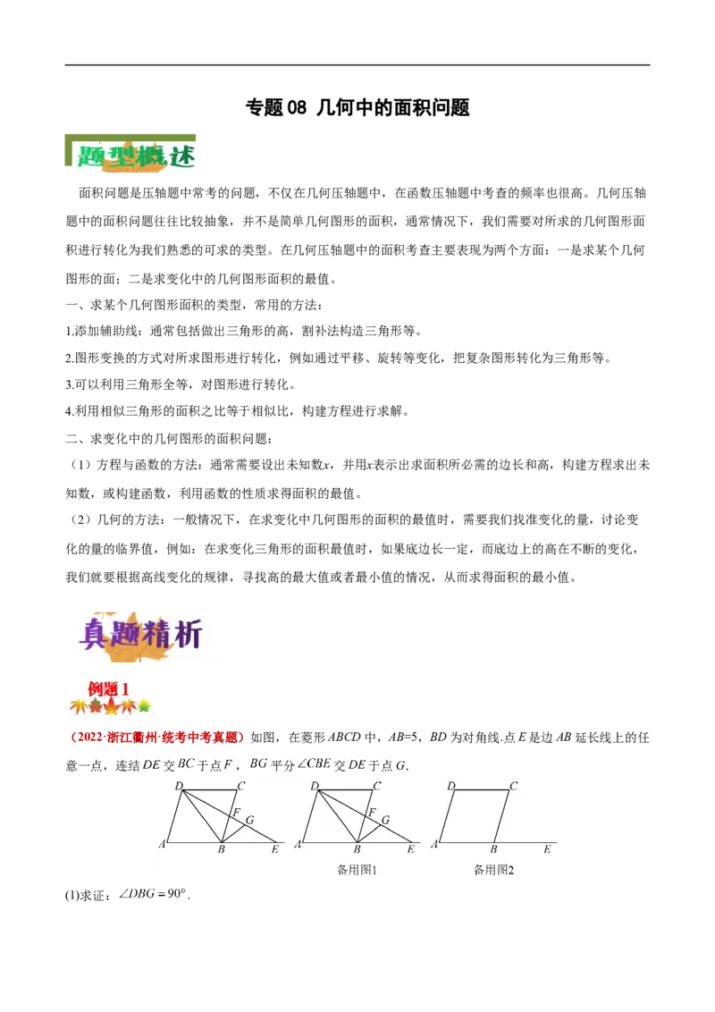 专题08几何中的面积问题（解析版）_中考复习资料_语数英物化_2数学中考复习_2023年中考复习资料_专项复习_聚焦压轴2023届中考数学压轴大题专项突破